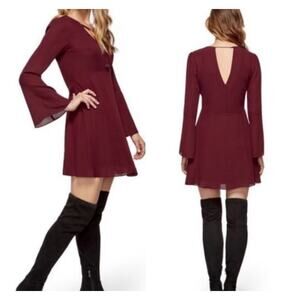 Sam Edelman Womens Burgundy Bell Sleeve A-Line Chiffon Dress Size 4 Back Cut Out